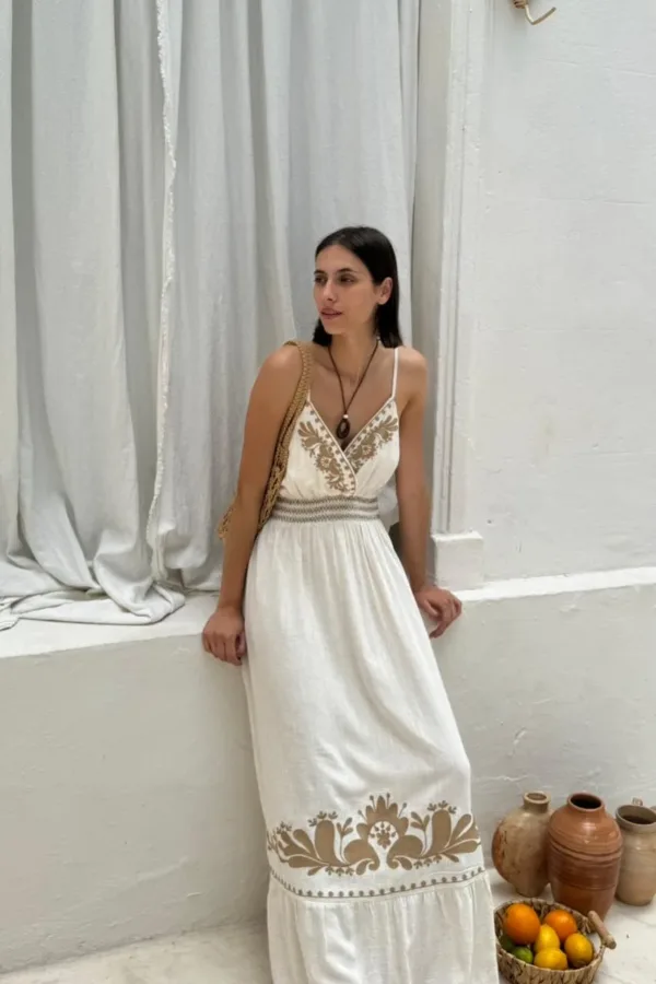 VESTIDO LARGO V BRETEL BORDADO (IMPORTADO)