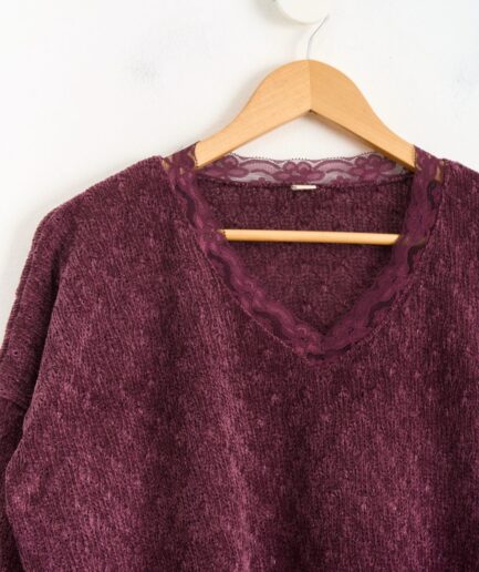 BUZO TEJIDO LANILLA LUREX CON PUNTILLA