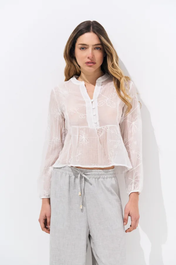 BLUSA GASA SATINADO BORDADO